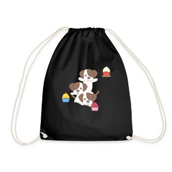 Jack Russel - Terrier - Kuchen - Cupcake - Turnbeutel - Schwarz - Vorne