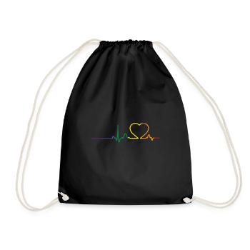 Herzschlag LGBT Rainbow Heart Beat Stolz - Turnbeutel - Schwarz - Vorne