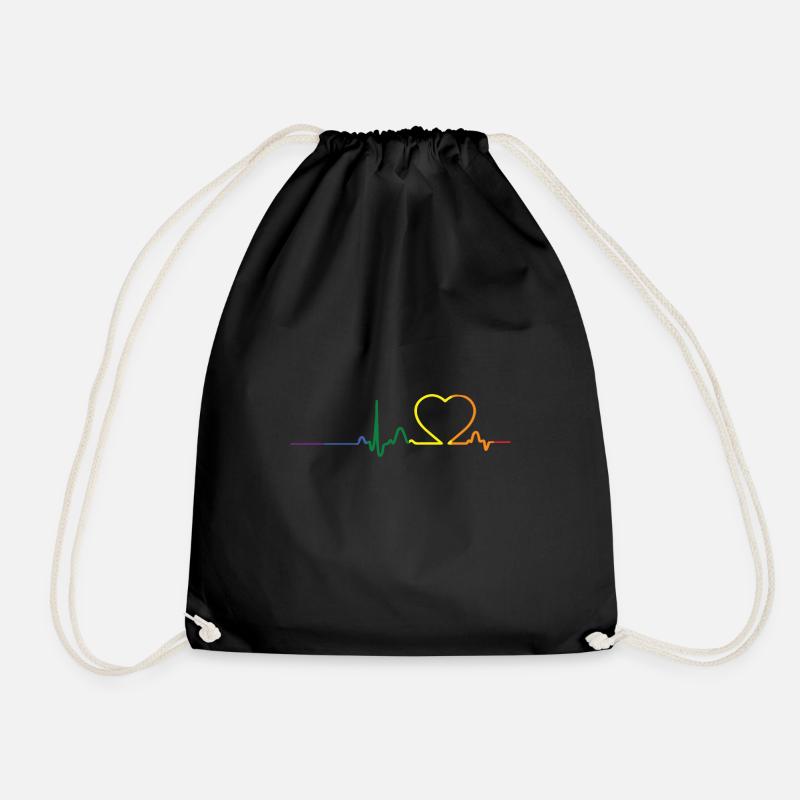 Herzschlag LGBT Rainbow Heart Beat Stolz - Turnbeutel - Schwarz