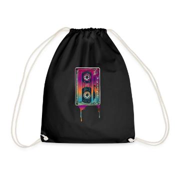 90er Jahre Party Outfit Kostüm Klamotten Kassette - Turnbeutel - Schwarz - Vorne