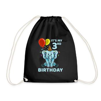 Cute 3rd Third Birthday Elephant - Drawstring Bag - black - Front