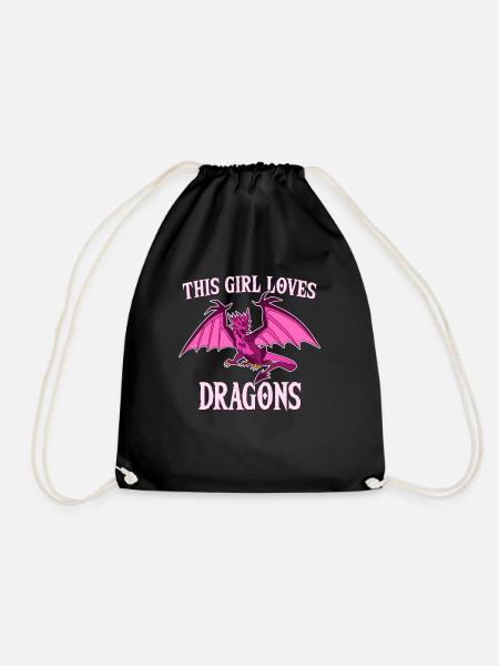 This Girl Loves Dragons, Mädchen Drachen Geschenk - Turnbeutel - Schwarz