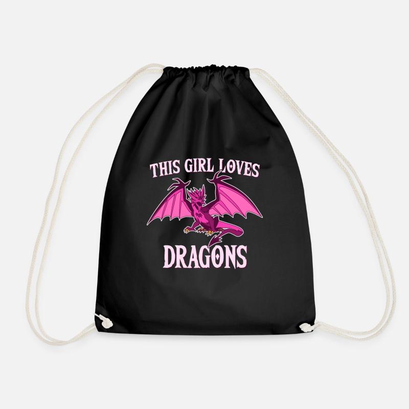 This Girl Loves Dragons, Mädchen Drachen Geschenk - Turnbeutel - Schwarz