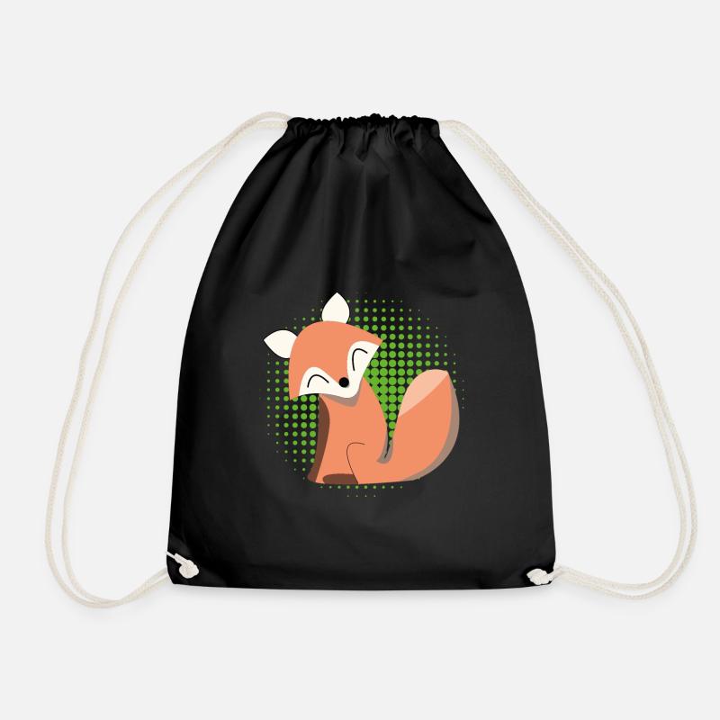 Happy fox with green halftone gift - Drawstring Bag - black
