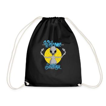 Alien Welcome Contact UFO Funny Gift - Drawstring Bag - black - Front
