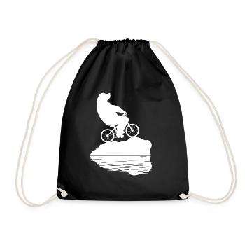 Polar Bear Riding Bicycle Climate Change - Drawstring Bag - black - Front