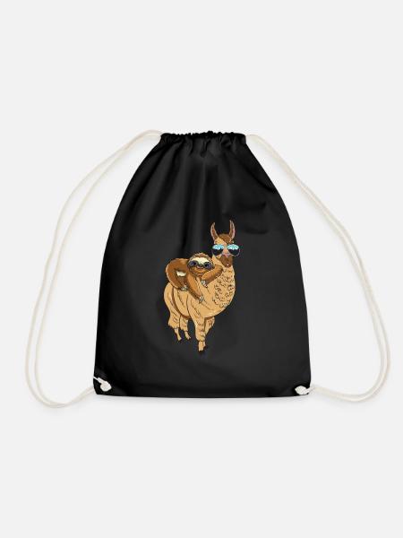 Lama Faultier T-Shirt Alpaka Chill Out Sloth - Turnbeutel - Schwarz