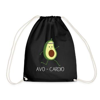 Avocardio Lustiges Avocado-Herz-Rütteln-Turnhallen-Training - Turnbeutel - Schwarz - Vorne