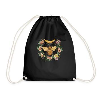 Honey Moon Bee Floral T Shirt - Drawstring Bag - black - Front