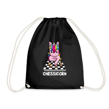 Chessicorn Funny Unicorn Chess Playing Girl Gift - Drawstring Bag - black - Front