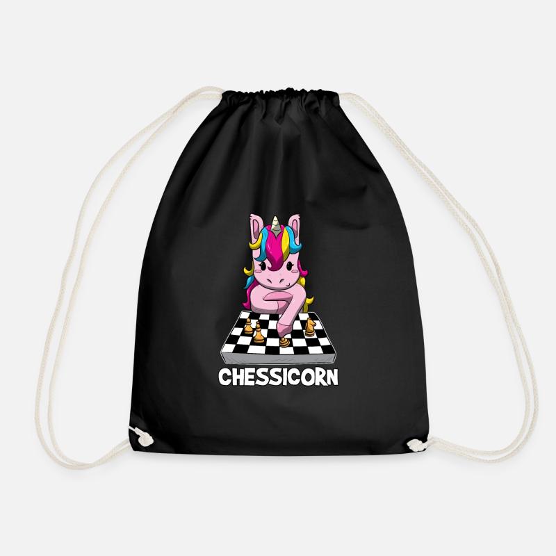 Chessicorn Lustiges Einhorn Spielt Schach Geschenk - Turnbeutel - Schwarz