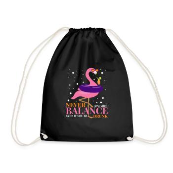 Pink Flamingo Shirt Topical Holiday Summer Drink - Drawstring Bag - black - Front