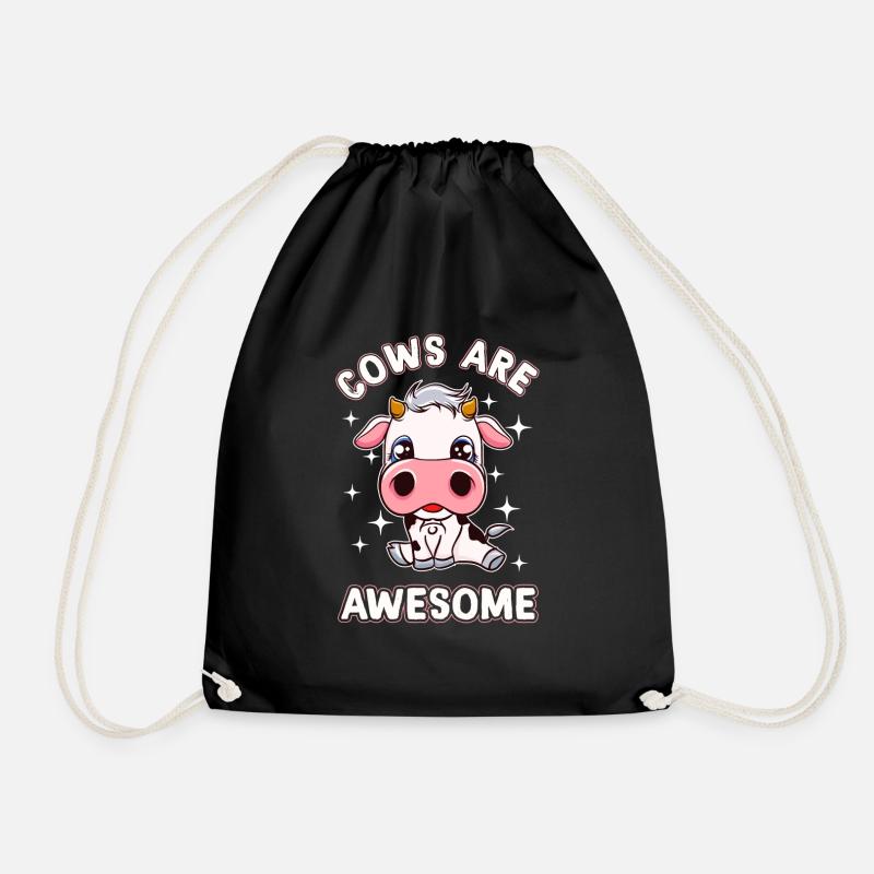 Cow Baby Calf Cows Cute Kawaii Comic - Drawstring Bag - black