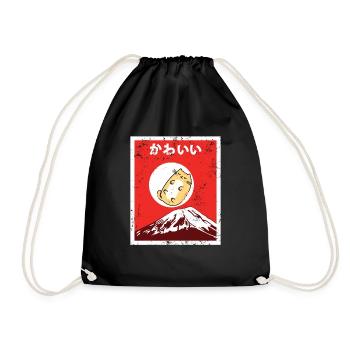 Vintage Japanese Cat Awesome Cute Black Cat Manga - Drawstring Bag - black - Front