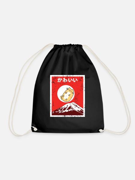 Vintage Japanese Cat Awesome Cute Black Cat Manga - Drawstring Bag - black