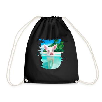 Bahamas Swimming pigs Pig Funny beach - Drawstring Bag - black - Front