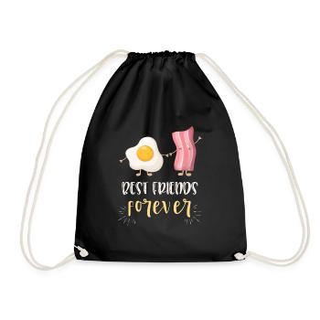 Cute Egg Bacon Best Friends BFF gift - Drawstring Bag - black - Front