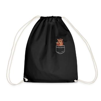 Warthog Pocket Shirt Pocket Funny Gift - Drawstring Bag - black - Front