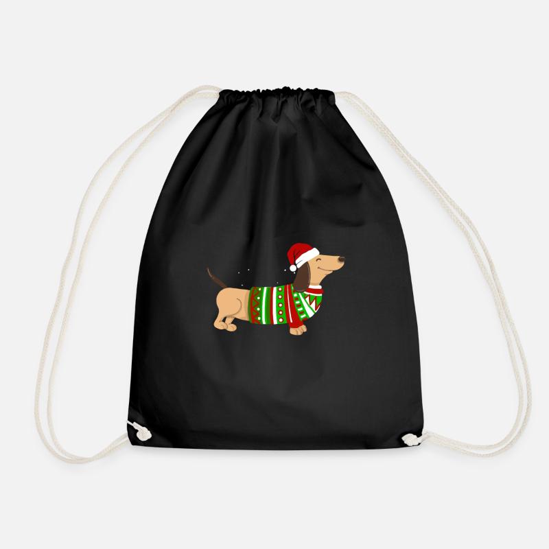 Christmas Dachshund Dachshund Gift Idea - Drawstring Bag - black