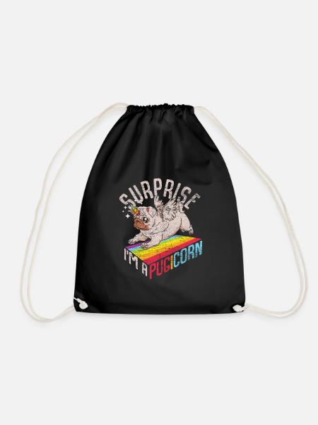 pug - Drawstring Bag - black