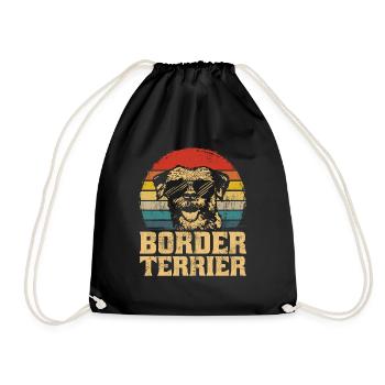Border Terrier Dog Puppy Retro Funny Gift - Drawstring Bag - black - Front