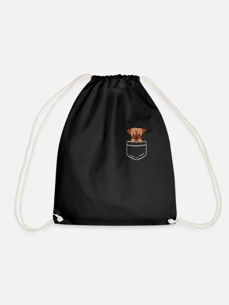 Border Terrier Dog Puppy Bag Pocket Gift - Drawstring Bag - black
