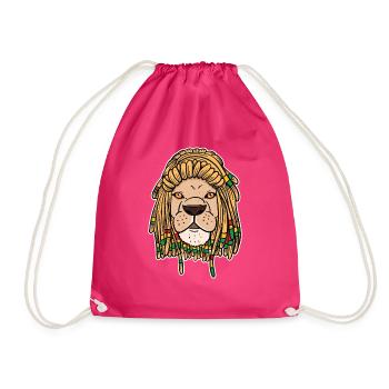 Reggae Rasta Rastafari Lion Dreadlocks Gift - Drawstring Bag - fuchsia - Front