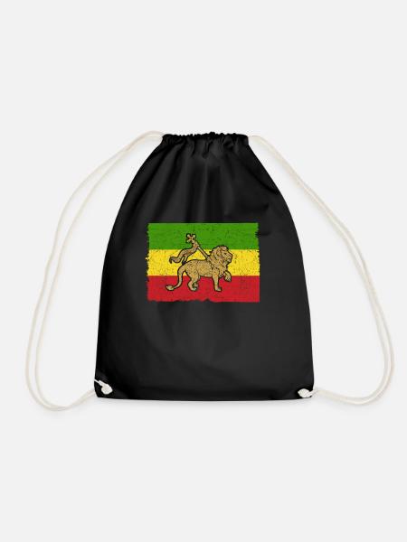 Reggae Rasta Rastafarian Lion Flag Gift - Drawstring Bag - black