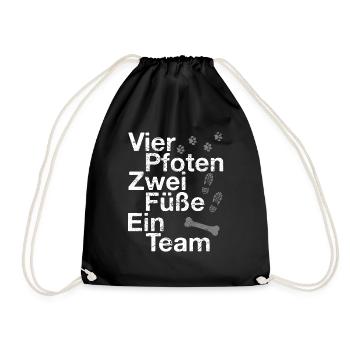 Vier Pfoten Zwei Füße Ein Team | Hunde Pfoten - Turnbeutel - Schwarz - Vorne