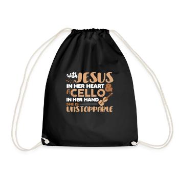 Jesus in ihrem Herzen Cello in der Hand Cellist - Turnbeutel - Schwarz - Vorne
