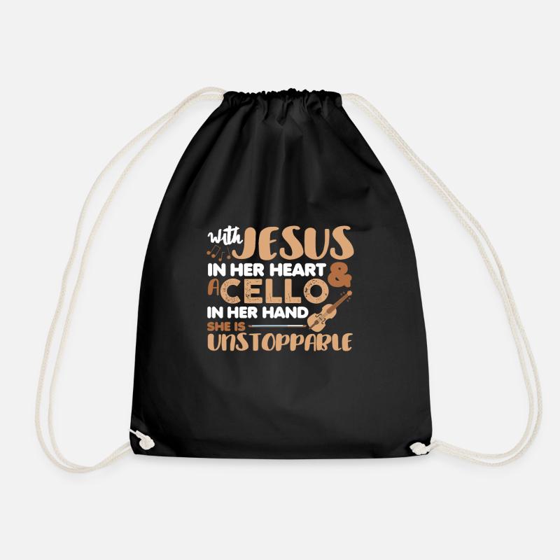 Jesus in ihrem Herzen Cello in der Hand Cellist - Turnbeutel - Schwarz