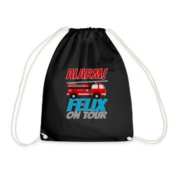 Felix Feuerwehrauto Kind Junge Geburtstagsgeschenk - Turnbeutel - Schwarz - Vorne