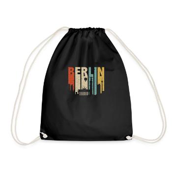 Berlin Berliner Sehenswürdigkeiten Souvenir - Turnbeutel - Schwarz - Vorne