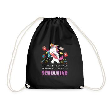 Einhorn Ich glitzer jetzt in der Schule Schulkind - Turnbeutel - Schwarz - Vorne