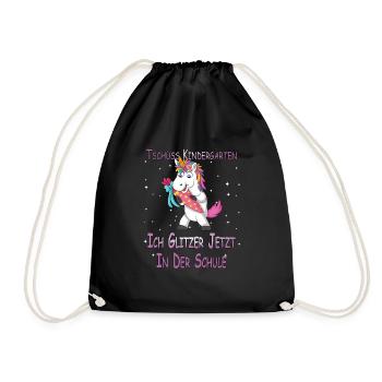 Einhorn Glitzer in der Schule Schulkind Geschenk - Turnbeutel - Schwarz - Vorne
