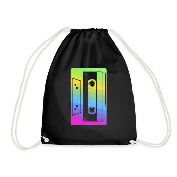 Retro Cassette Tape product | 80s and 90s Neon - Drawstring Bag - black - Front