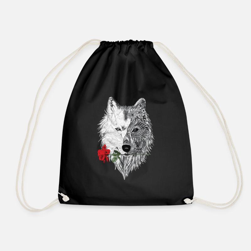 Wolf-Mandala-Rose Canis Lupus - Turnbeutel - Schwarz
