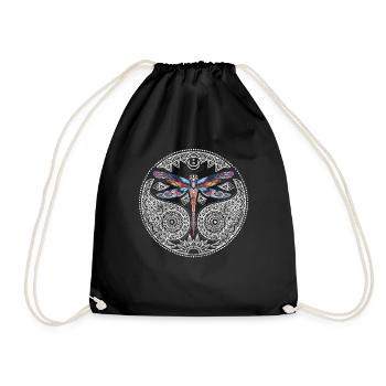 Magical Colorful Dragonfly Mandala - Drawstring Bag - black - Front