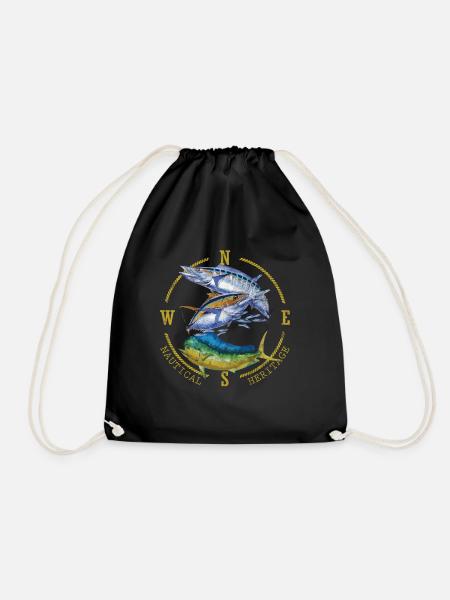Mahi Mahi Tuna Kingfish Nautical Fishing - Drawstring Bag - black