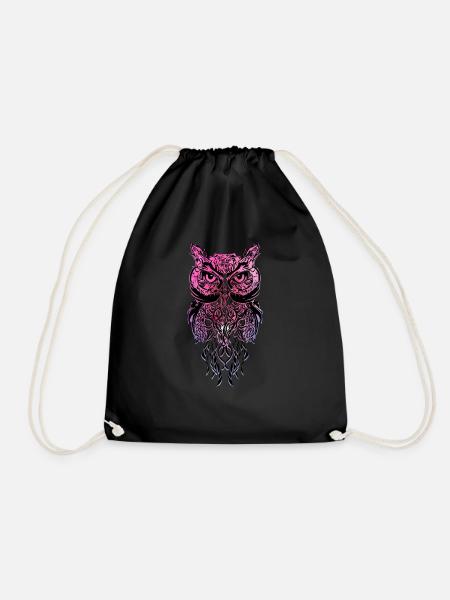 Eule Mandala Tattoo Kunst - Drawstring Bag - black