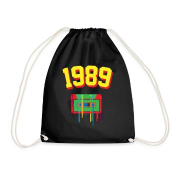 1989 Musikkassette bunt2 80tees - Turnbeutel - Schwarz - Vorne