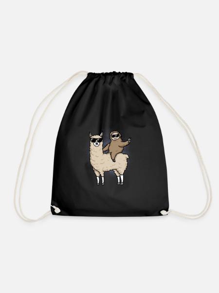 llama and sloth gift - Drawstring Bag - black