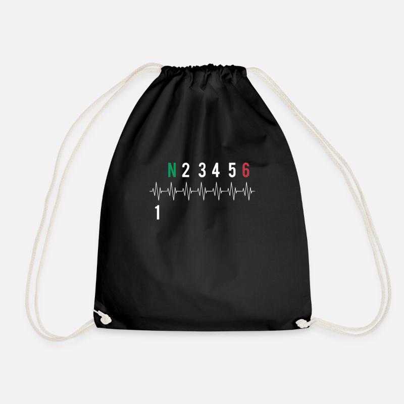 Motorcycle Gears EKG Heartbeat - Drawstring Bag - black