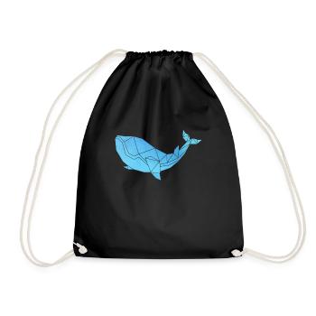Whale Origami Sea Animal Protection Save the whales - Drawstring Bag - black - Front
