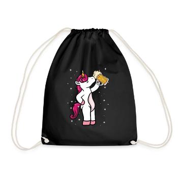 Bier Alkohol Trinken Brauer Einhorn Geschenk - Turnbeutel - Schwarz - Vorne