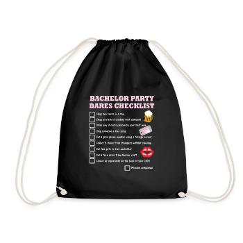 Bachelor party Checklist with tests of courage - Drawstring Bag - black - Front
