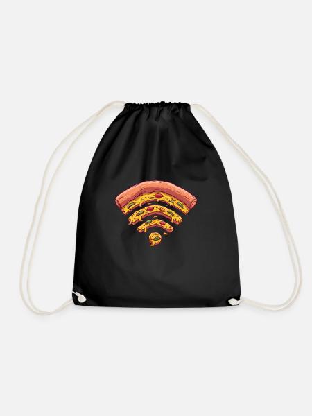 Pizza Wifi - Funny Geek Computer Food - Drawstring Bag - black