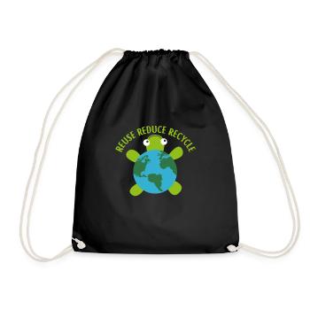 Reduce Reuse Recycle Turtle -Save Earth Ocean - Turnbeutel - Schwarz - Vorne