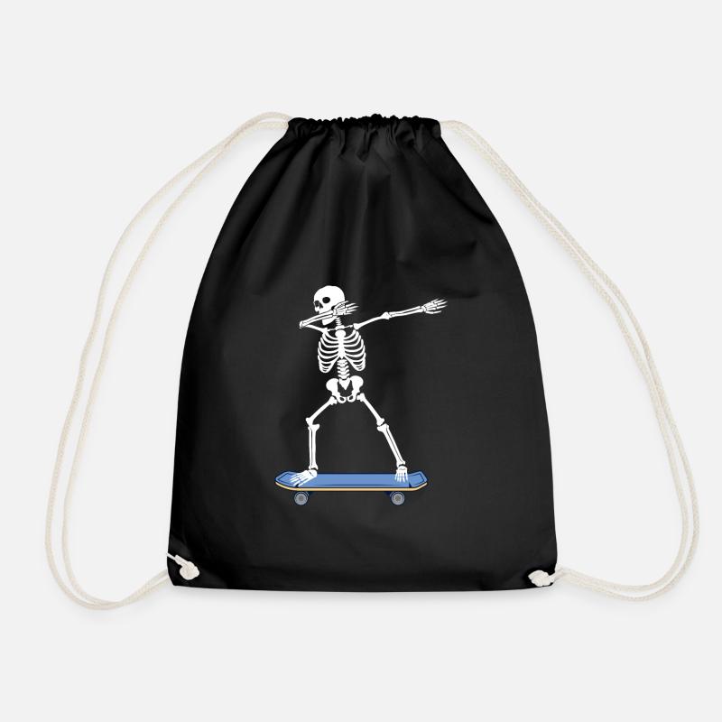 Skating Skeleton Death Dab Trend Haters Meme Gift - Drawstring Bag - black