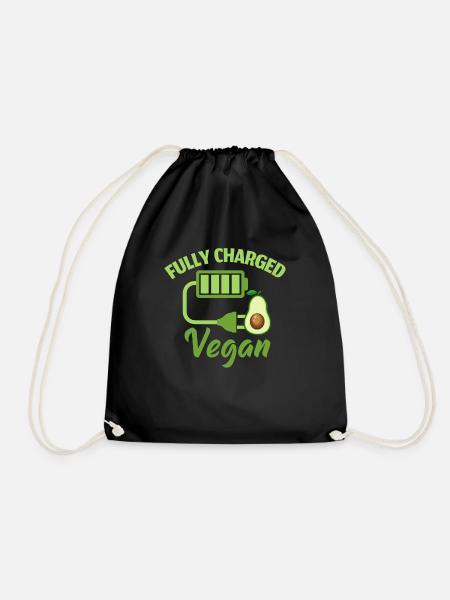 Funny Fully Charged Vegan Shirt - Drawstring Bag - black